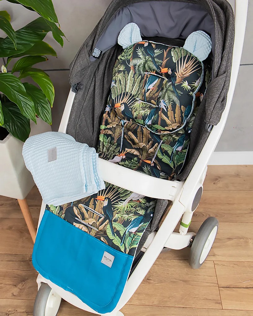 Baby Nellys 2-dílná set carucior Vafe + bumbac PREMIUM, papagal