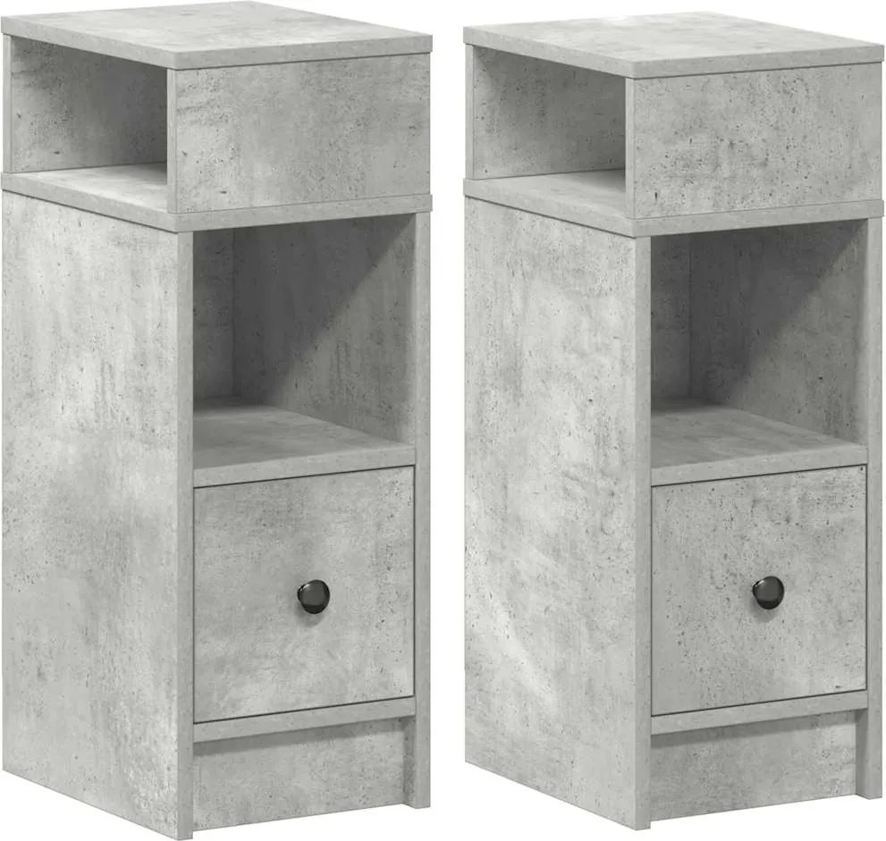 vidaXL Noptiere, 2 buc., cu sertar, Gri beton, 25x31x66 cm