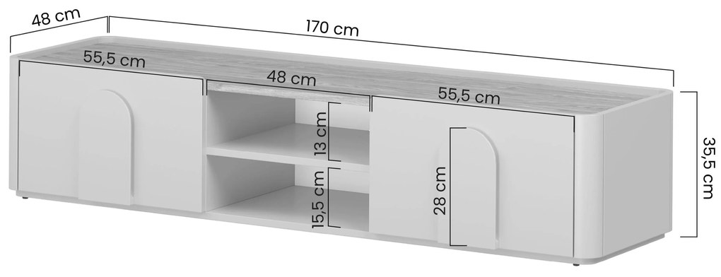 Comodă TV Amilio 170 cm cu sertar - cashmere / stejar uleiat / mânere stejar deschis