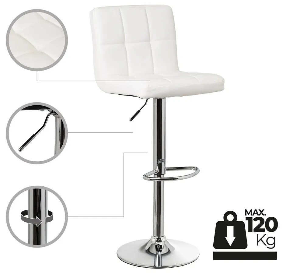 Scaune de bar albe cu înălțime ajustabilă 2 buc. din imitație de piele (înălțime șezut 93 cm) – Casa Selección