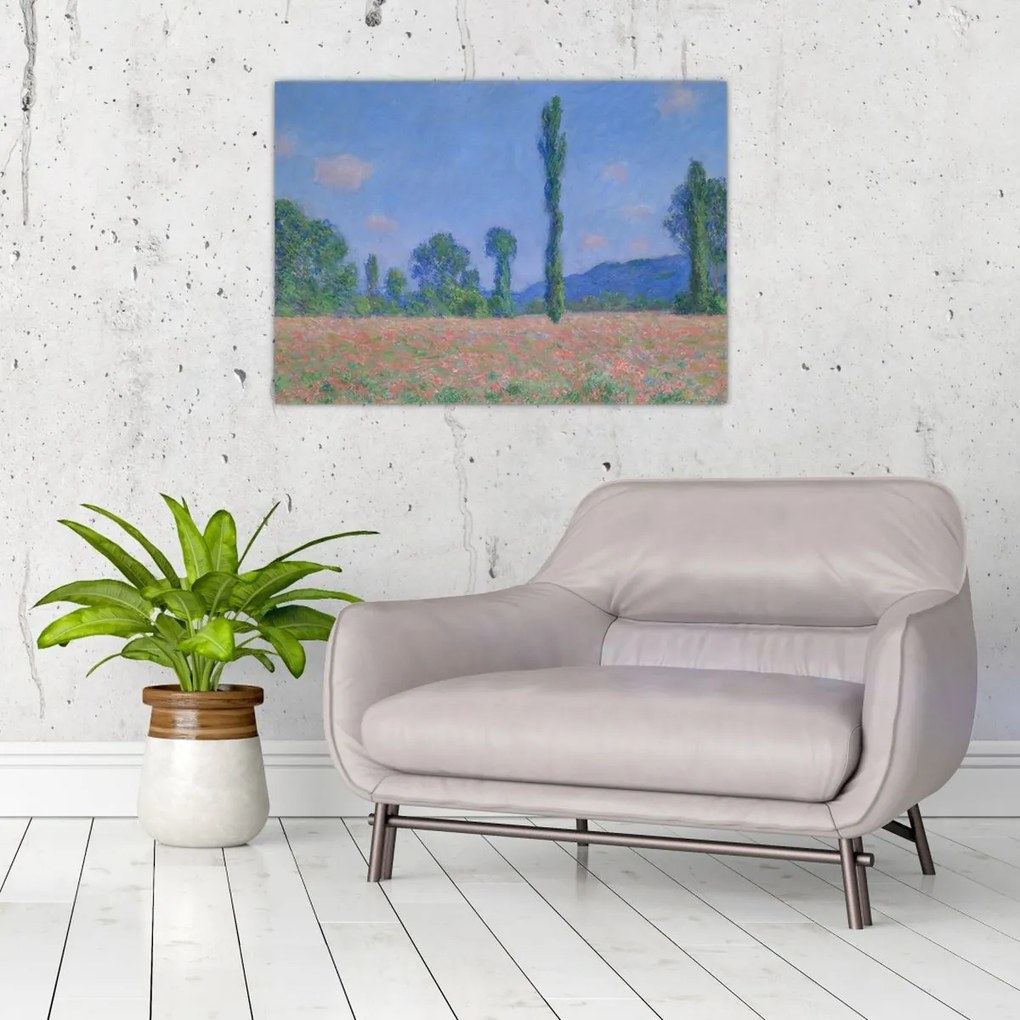 Tablou pe sticlă - Claude Monet, Poppy Field (Giverny), reproducere (70x50 cm)