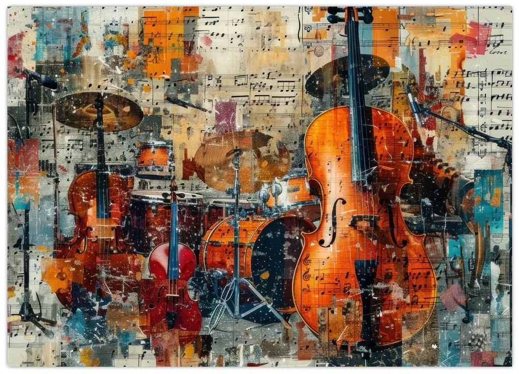 Tablou pe sticlă - Instrumente muzicale (70x50 cm)