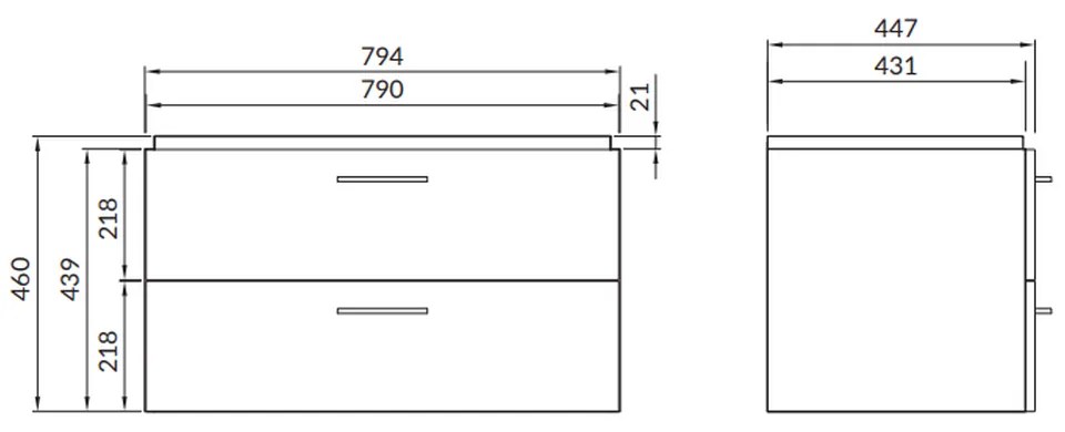 Dulap cu lavoar, 45x79x45 cm, 2 sertare, nuc