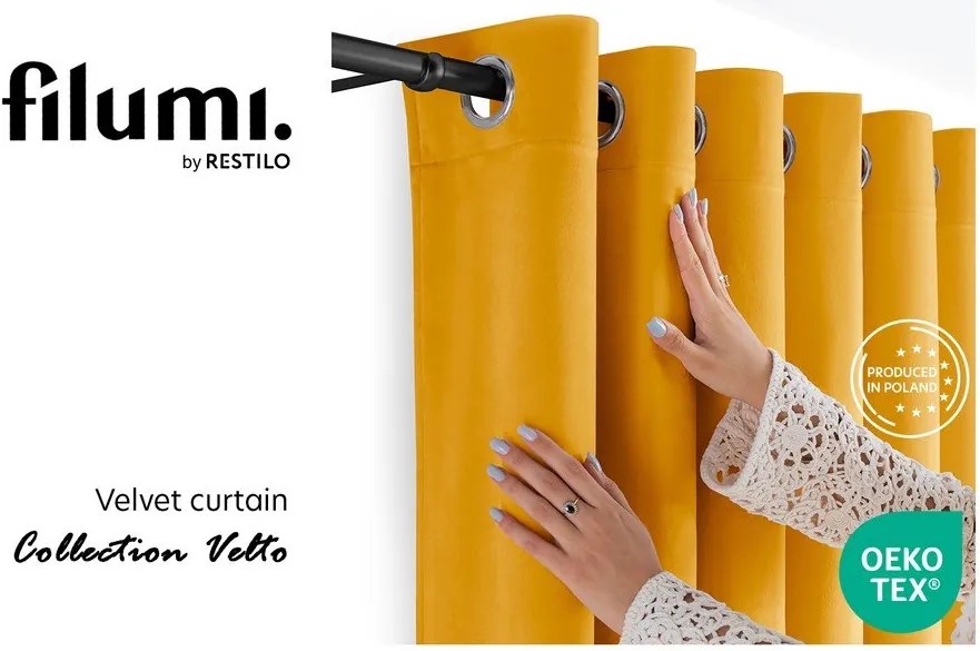 Draperie galben-muștar dimout (semi-opacă) din catifea 265x300 cm Velto – Filumi