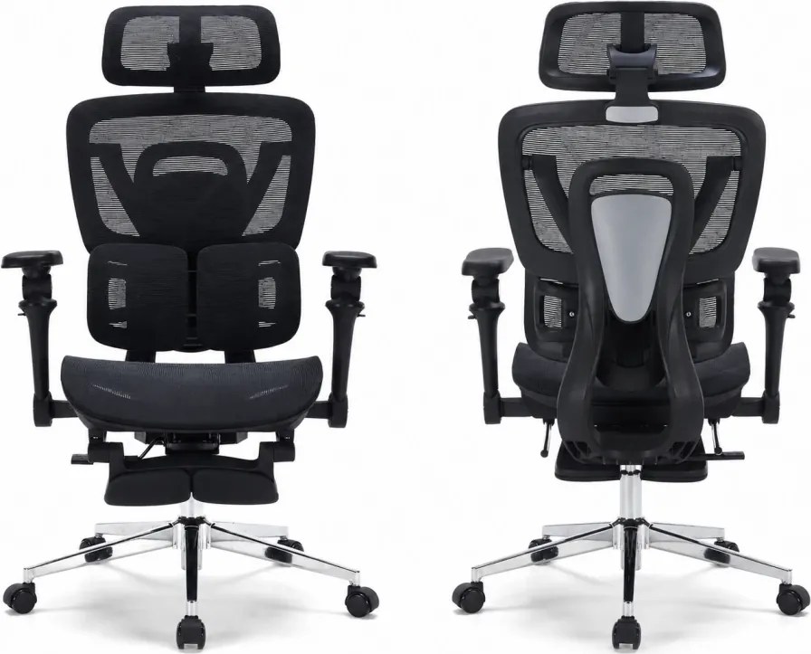 AERONIX SG630 MESH Black – Scaun ergonomic premium Full Mesh, Cotiere 7D, Suport Lombar Dublu, Șezut Translație, Mecanism multifunctional inclinare/blocare, Suport pentru picioare