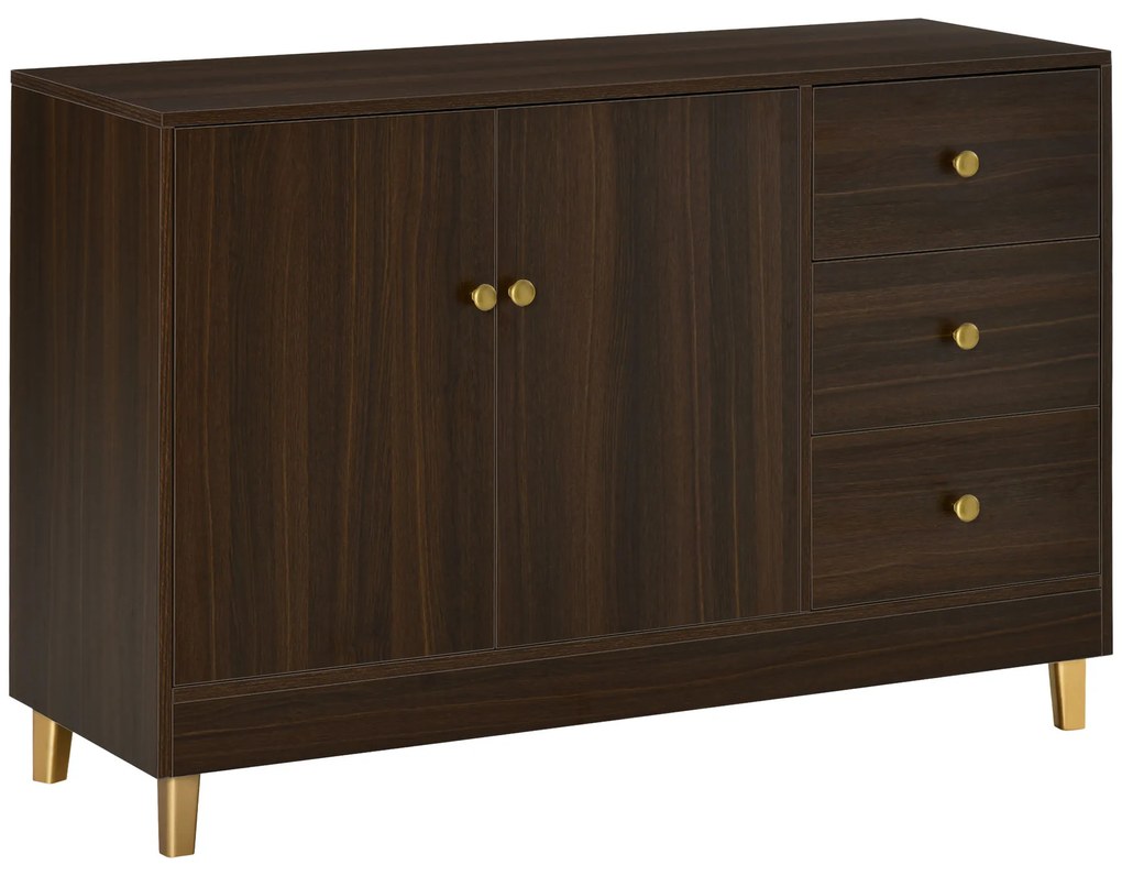 HOMCOM Bufet Modern cu 3 Sertare si Polita Interioara Reglabila din MDF, potrivita pentru orice Spatiu Interior, 120x42,5x80cm, Maro