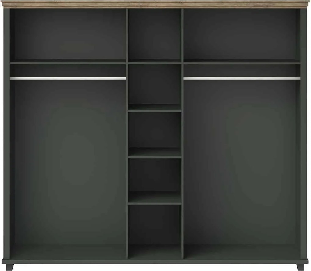 Dulap lemn masiv Jardon 5 Usi Cu Oglinda Grafit, 246 × 62 × 216 cm
