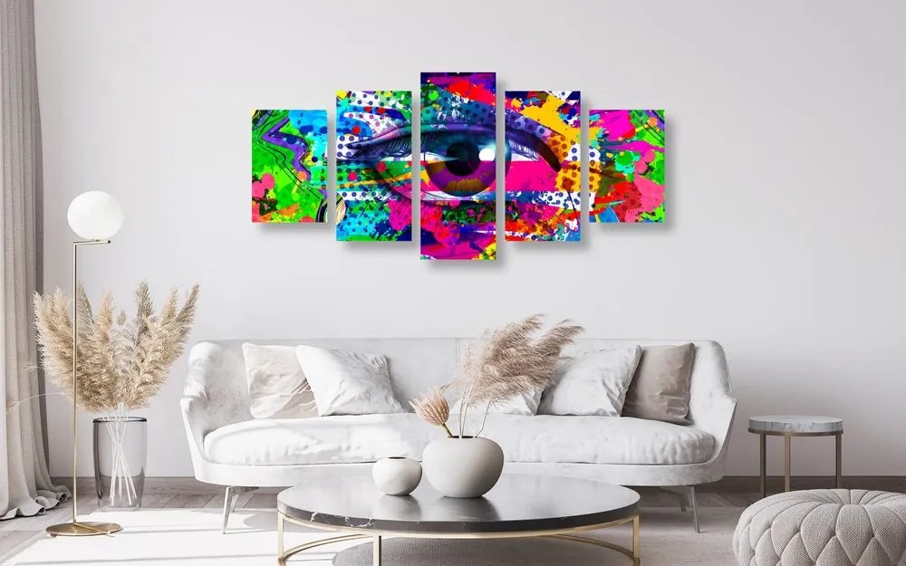 Tablou 5-piese ochiul uman în stil pop-art