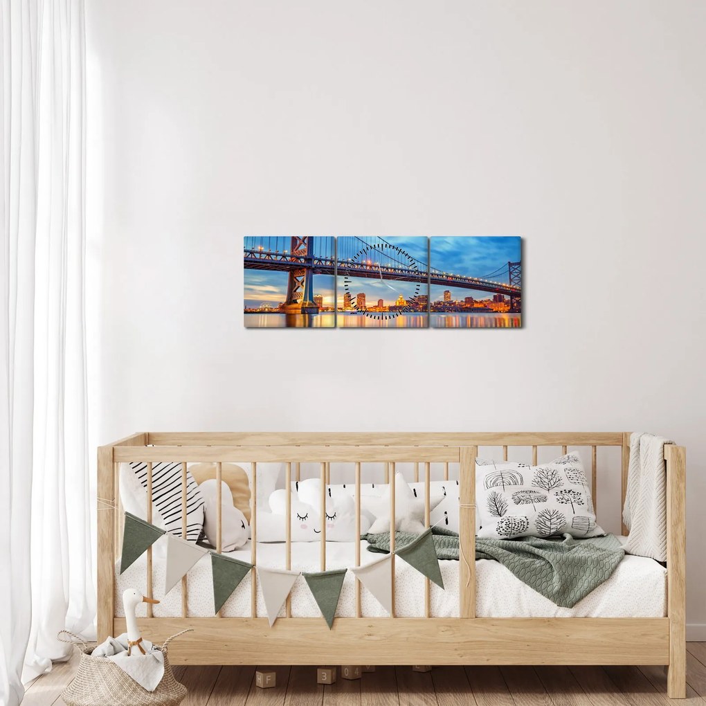 Tablou - Podul Benjamin Franklin, Philadelphia (cu ceas) (90x30 cm)