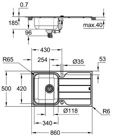 GROHE 31573SD1 - Set chiuvetă de bucătărie K500 cu scurgător și baterie A, 86×50 cm, oțel inoxidabil