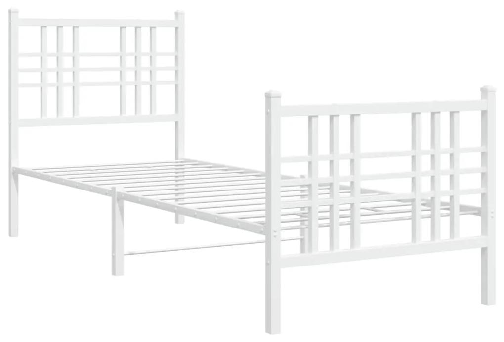 376382 vidaXL Cadru de pat metalic cu tăblie de cap/picioare, alb, 80x200 cm