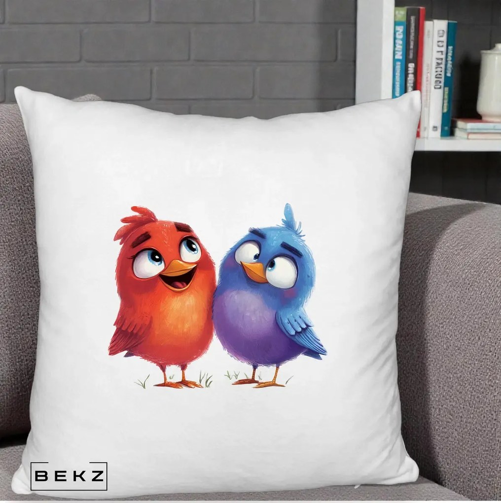 Perna Decorativa Pasarele Vesele Duo, 40x40 cm, Alb Pufos, Husa Detasabila, Perna Inclusa, BEKZ®