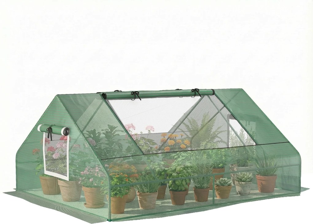 Outsunny Seră de Grădină din Oțel cu Înveliș din PE, Uși Rulante și Ferestre pentru Cultivare, 180x140x80 cm, Verde | Aosom Romania