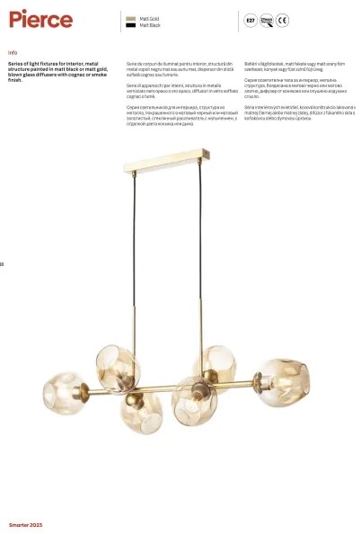 Lustră pe cablu PIERCE 8xE27/42W/230V auriu Redo 01-2621