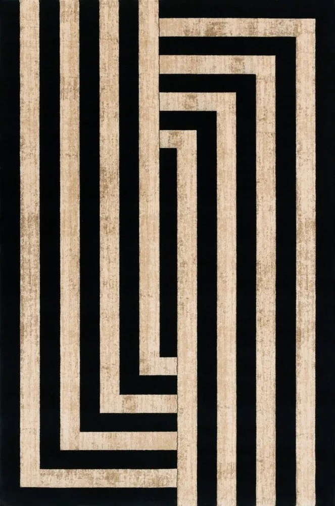 Covor negru-bej din lână 170x240 cm Agnus Art Deco II – Agnella