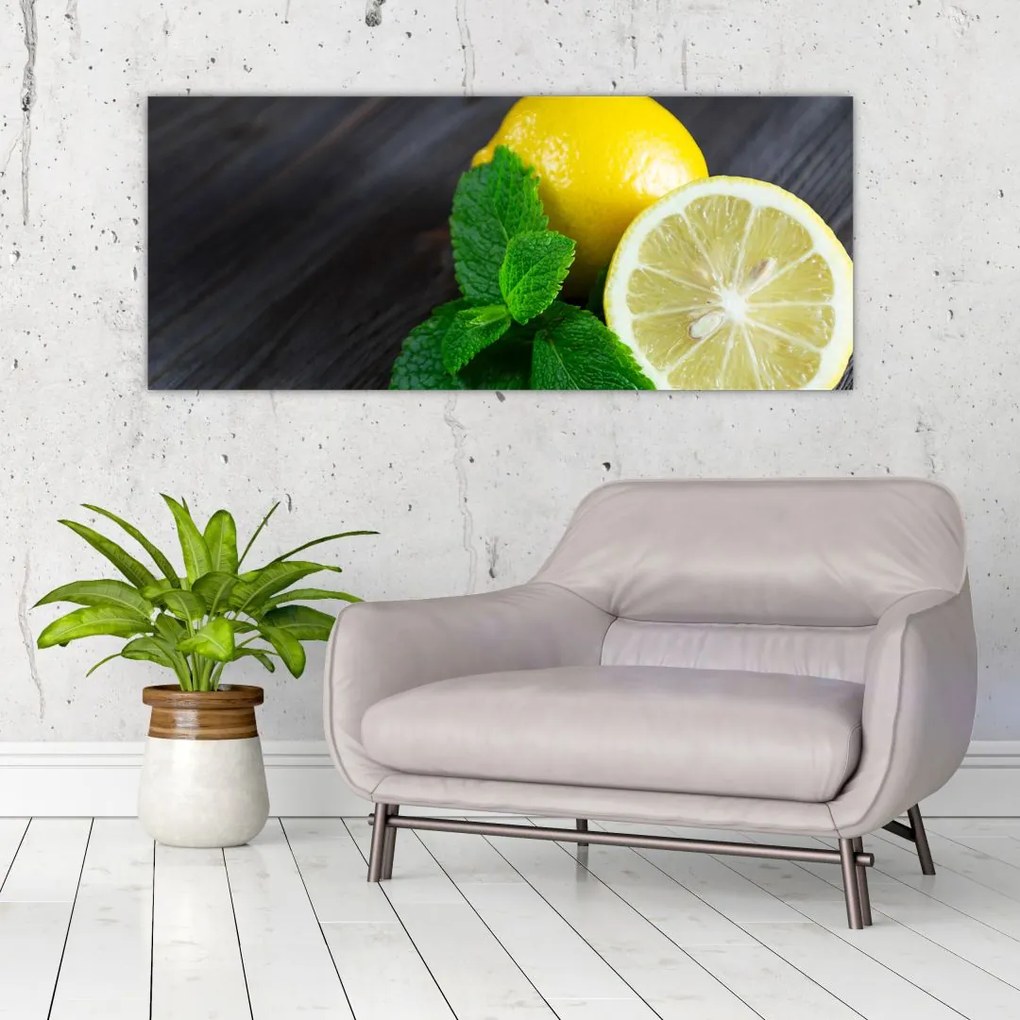 Tablou cu lămâie și mentă pe masă (120x50 cm)
