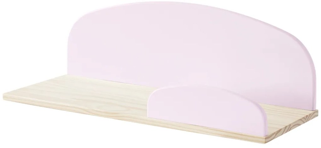 Set KIDDY în roz format dintr-un Pat copii (90x200), noptieră, 2 rafturi de perete (45 și 65 cm) și o bară de siguranță.