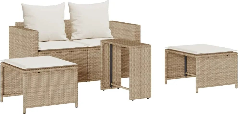 vidaXL Set canapea grădină 5 piese cu perne stivuibile polirattan bej