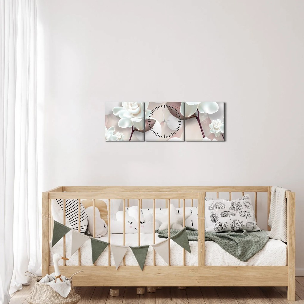 Tablou - Flori de trandafir (cu ceas) (90x30 cm)