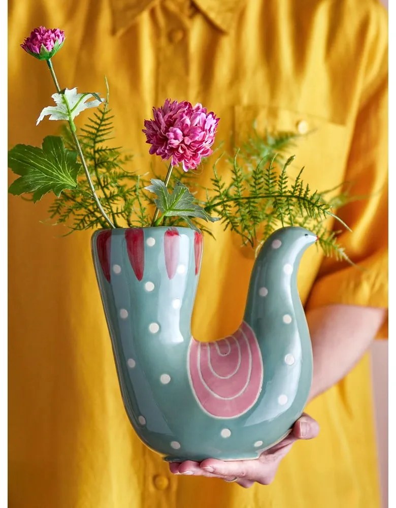 Vază verde din gresie pictată manual (înălțime 19 cm) Trudy – Bloomingville