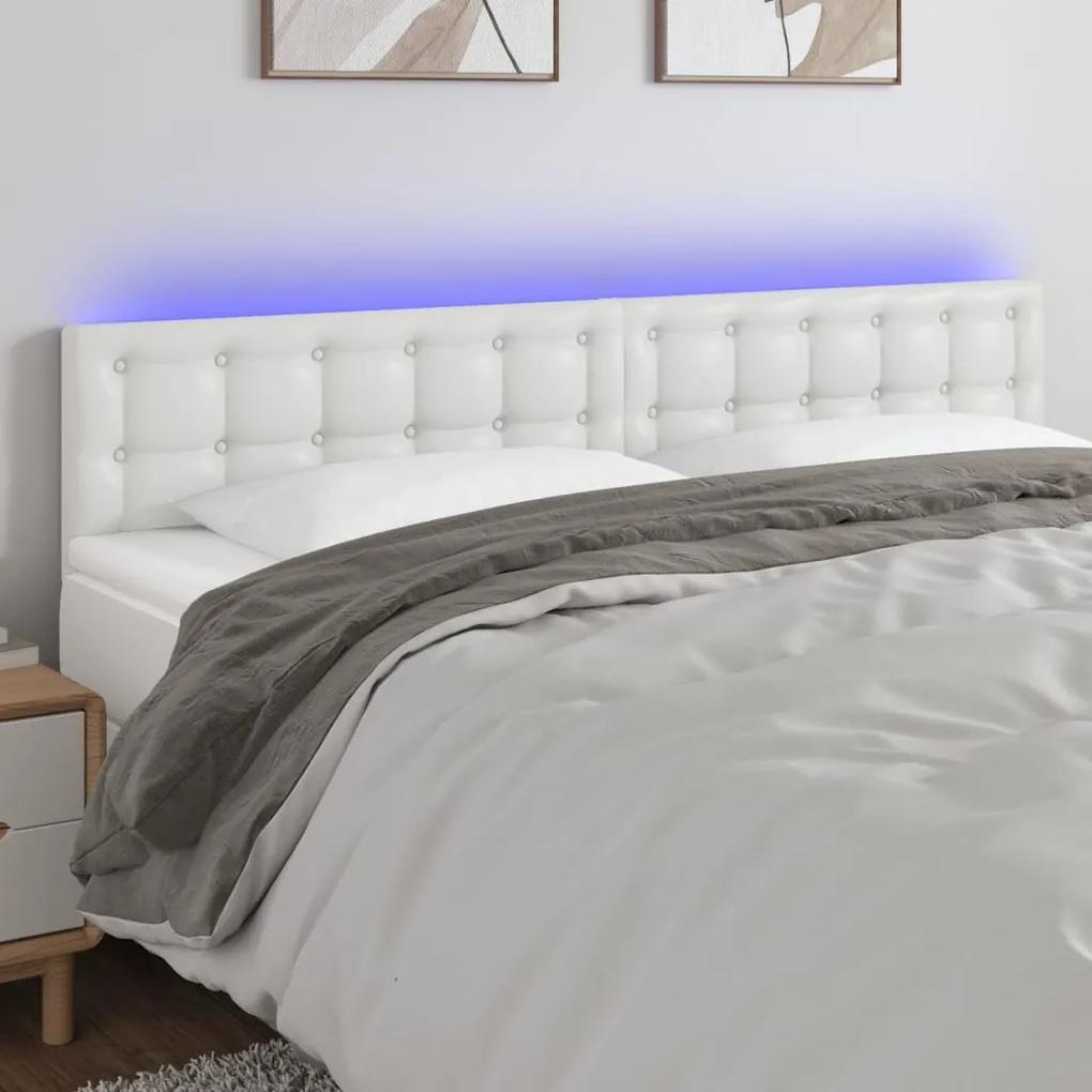 Tablie de pat cu LED, alb, 180x5x78 88 cm, piele ecologica 1, Alb, 180 x 5 x 78 88 cm