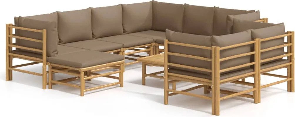 vidaXL Set mobilier de grădină cu perne gri taupe, 10 piese, bambus