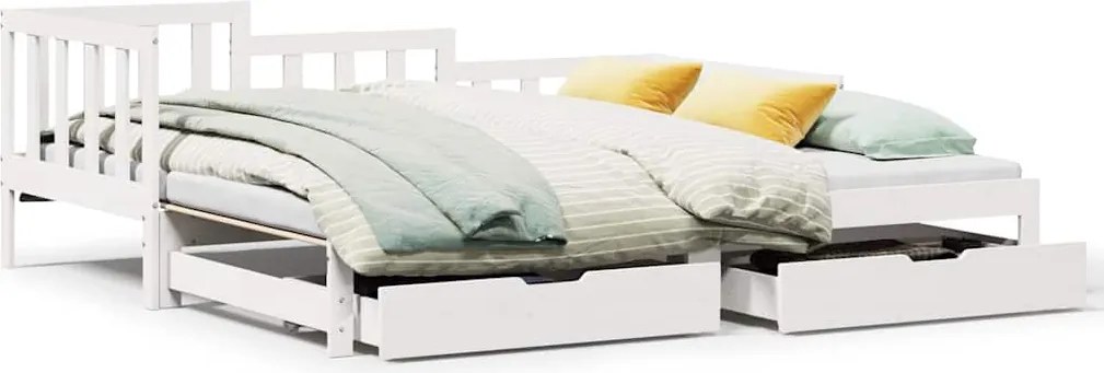 vidaXL Pat de zi cu extensie și sertare fără saltea, alb, 90x190 cm