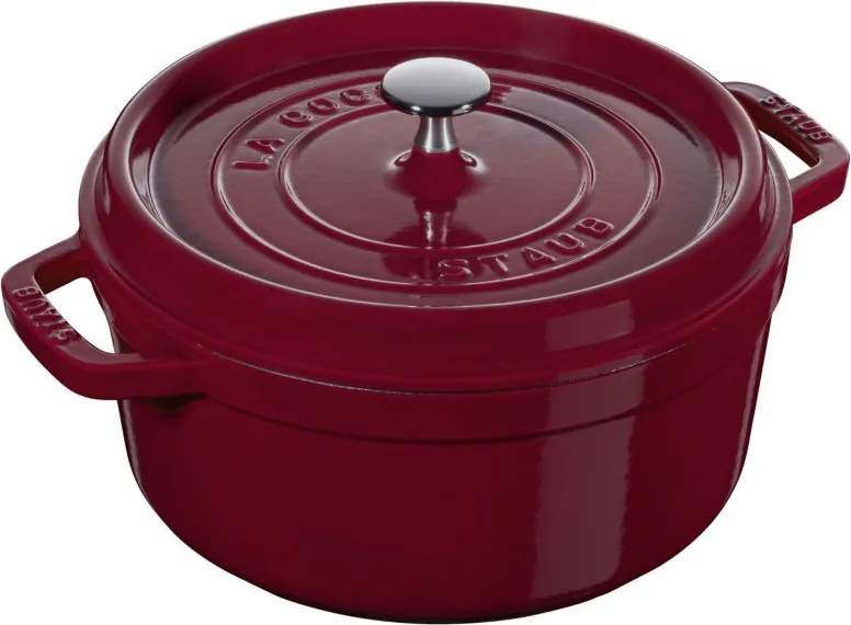 Oala din fonta Staub La Cocotte 40502-278-0, 6,7 l, 28 cm, de la -20°C pana la 260 °C, Emailata, Capac cu structura anti-picaturi, Toate plitele inclusiv inductie, Bordeaux