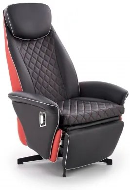 Fotoliu Recliner tapitat cu piele ecologica, Cammie Negru / Rosu, l77xA72xH112 cm