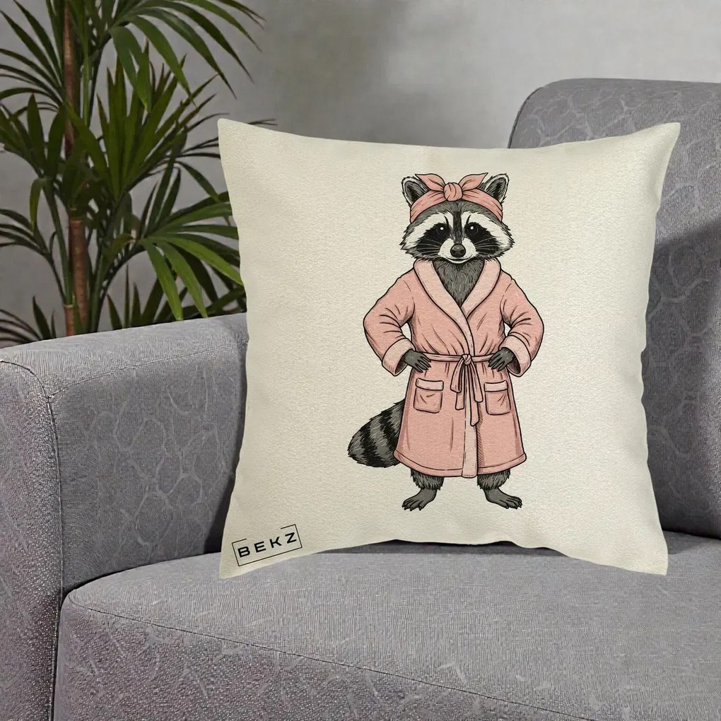 Perna Decorativa Albinuta Kawaii Vesela, 40x40 cm, Ecru, Husa Detasabila, Perna Inclusa, BEKZ®