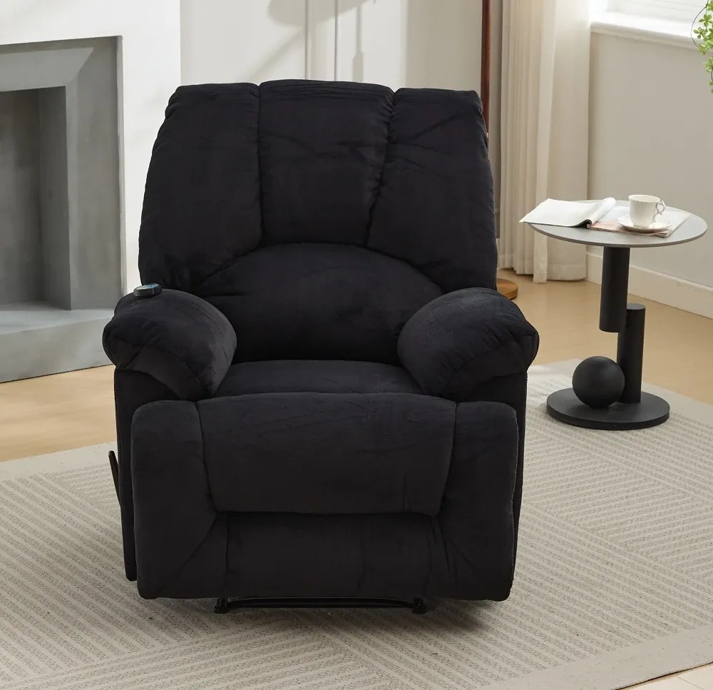 Fotoliu Masaj, Recliner, suport picioare extensibil, Textil, Negru