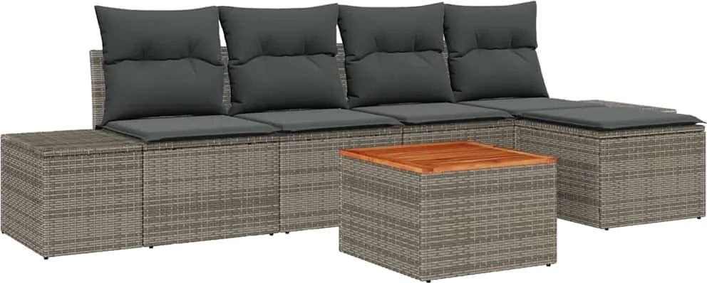 vidaXL Set de canapele pentru grădină cu pernă 6 pcs Gri poliratan