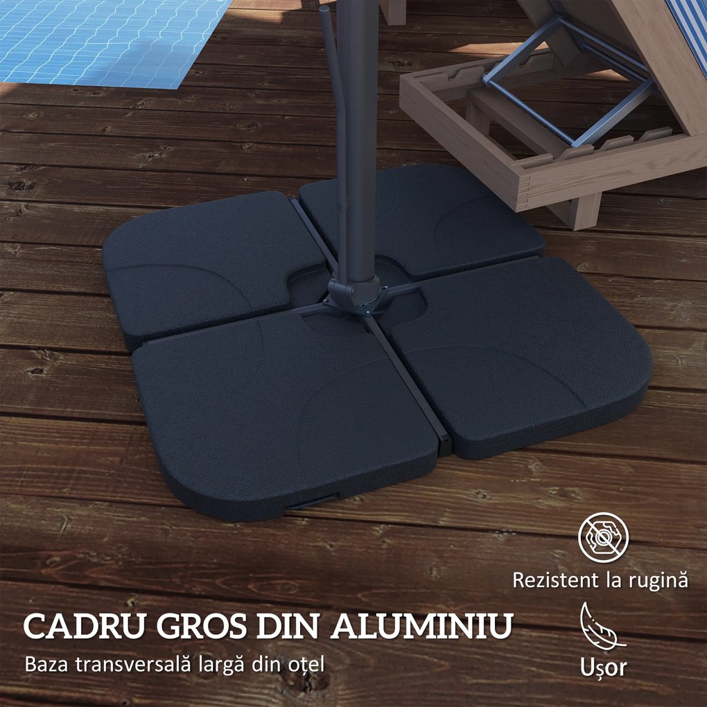 Outsunny Umbrelă Suspendată 3.6x3 m Rotativă și Inclinabilă Gri Deschis | Aosom Romania