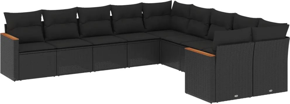 vidaXL Set canapele de grădină cu perne, 10 piese, negru, poliratan