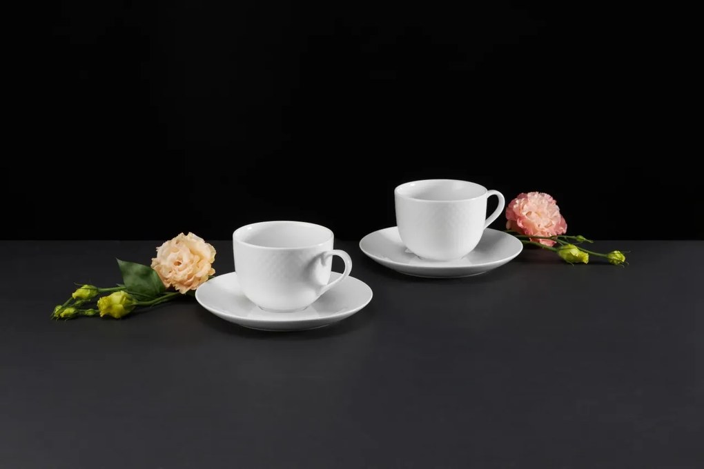 Set servire ceai sau cafea, 12 piese, 6 persoane, alb, Sonia