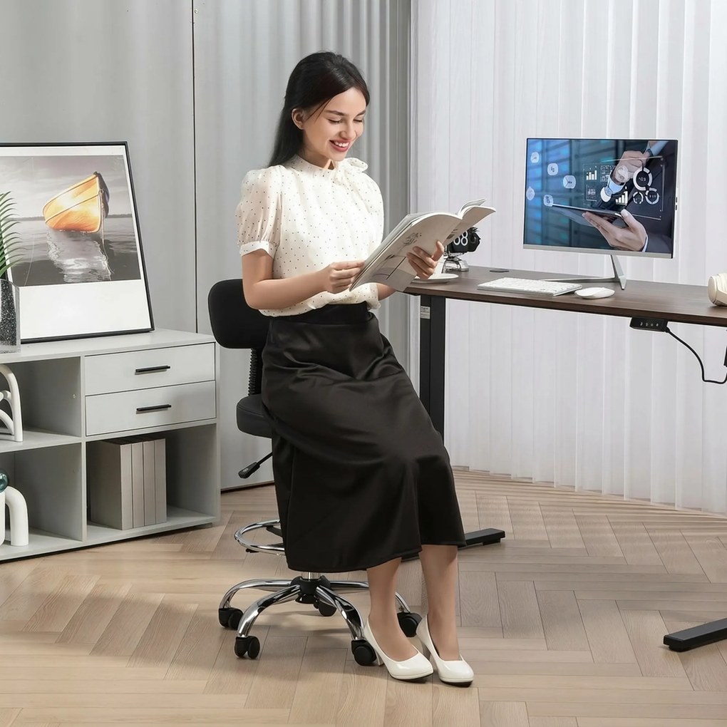 HOMCOM Scaun Rotativ la 360° și Reglabil pe Înălțime cu Suport pentru Picioare, 52x52x78-92 cm, Negru | Aosom Romania