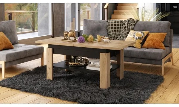 Masă extensibilă ROY cu blat rabatabil, stejar craft/negru