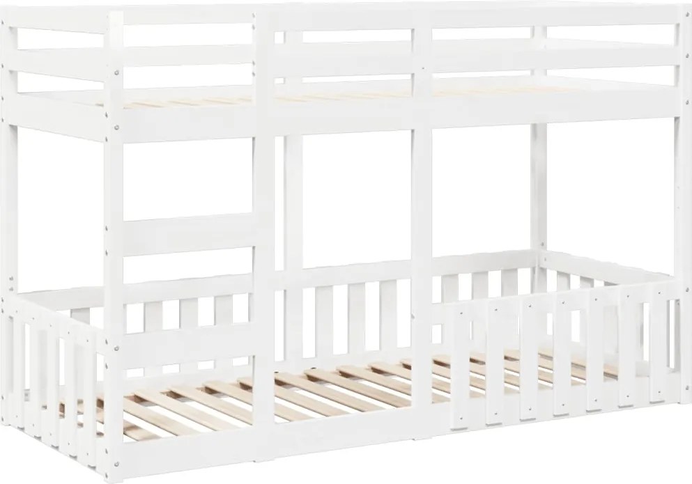 vidaXL Pat supraetajat, alb, 90x200 cm, lemn masiv de pin