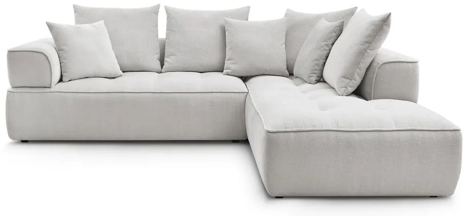 Colțar gri deschis cu tapițerie din chenille (cu colț pe partea dreaptă/în formă de ”L”) Whesley – Bobochic Paris