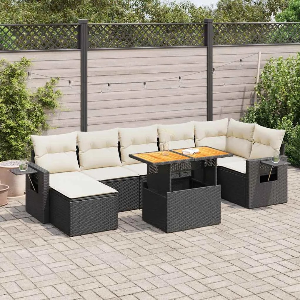 3327178 vidaXL Set mobilier de grădină cu perne, 8 piese, negru, poliratan