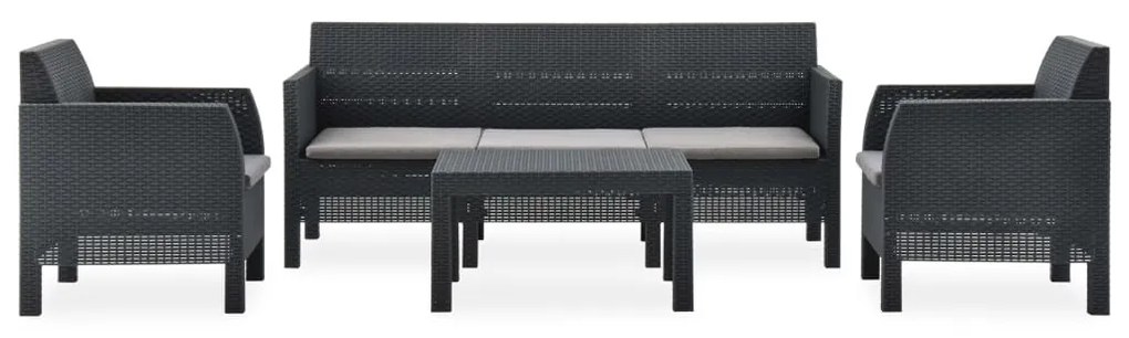 3067235 vidaXL Set mobilier de grădină cu perne, 4 piese, antracit, PP ratan