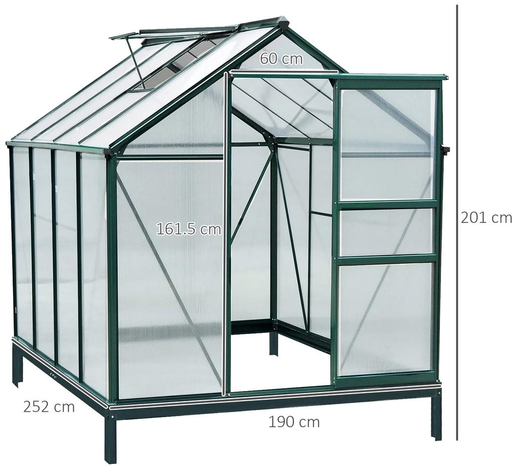 Sera de plante mare Outsunny 183 x 244 x 213 cm pentru curte/uz exterior cu fereastra si usa, cadru de aluminiu, Placa BC | AOSOM RO