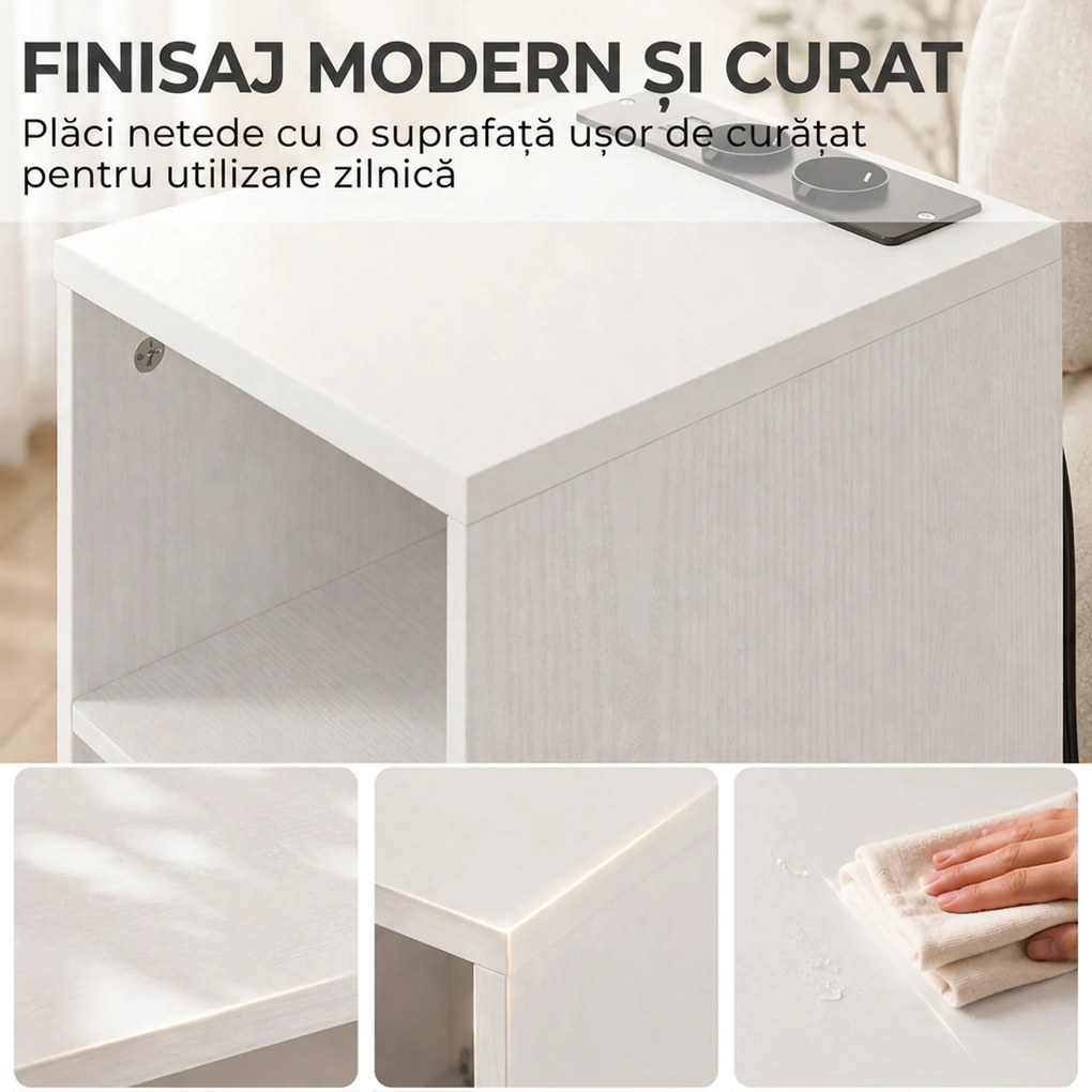 HOMCOM Set de 2 Măsuțe de Cafea Moderne cu 2 Prize AC și 2 Porturi USB, Alb | Aosom Romania
