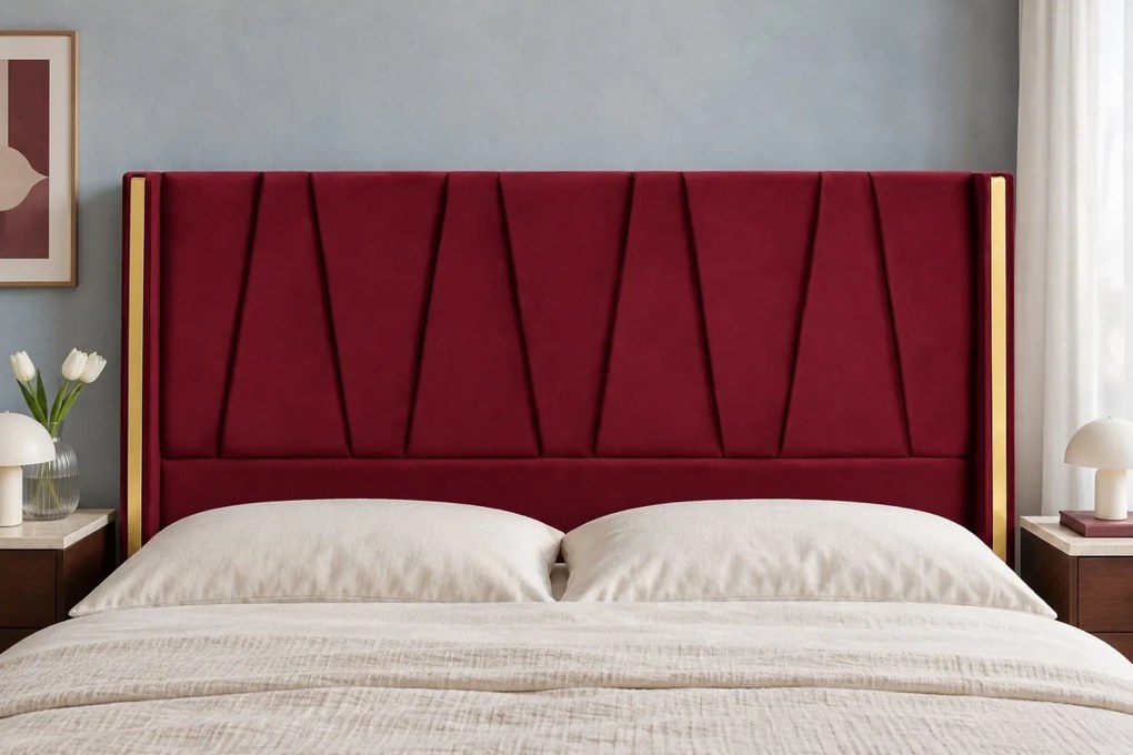 Pat tapițat din catifea Miro 200×200 cm, vișiniu, cu ladă de depozitare
