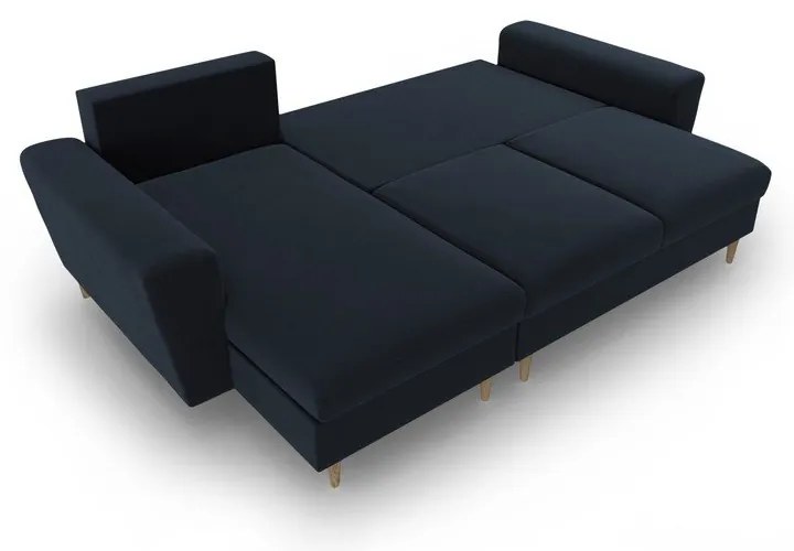 Colțar albastru închis extensibil, cu spațiu de depozitare cu tapițerie din catifea Kyoto – Cosmopolitan Design