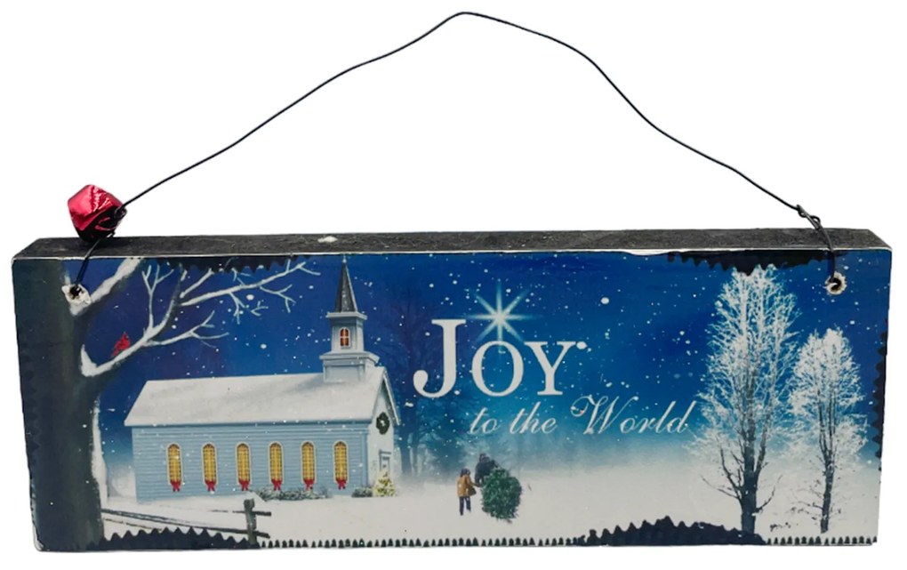 Decor Craciun cu text JOY, Albastru, 18cm