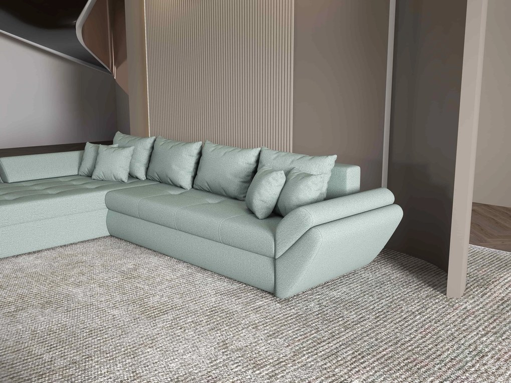 Colțar extensibil dumonde cu ladă de depozitare si sezut confortabil din spuma high-density, Loana XL Enjoy Mint 335x185 cm