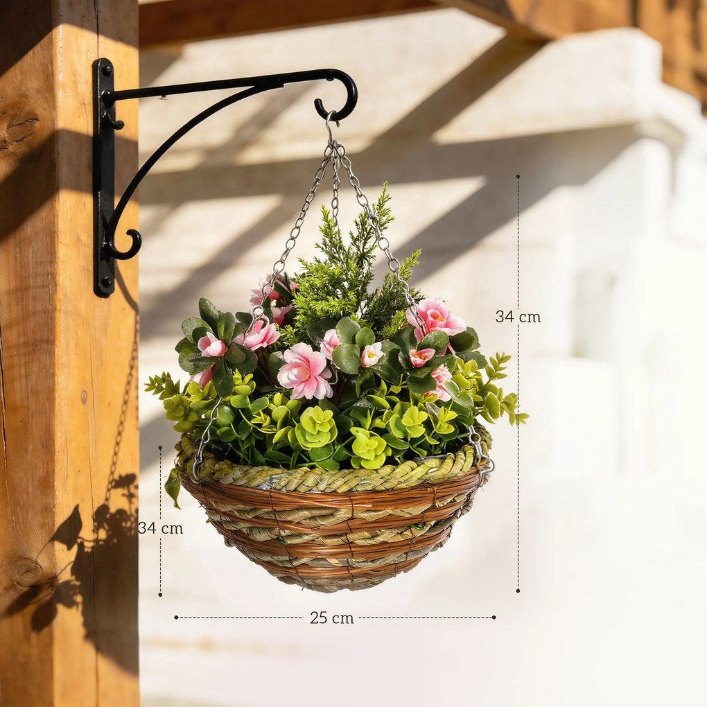Outsunny Set 2 Ghivece de Agățat cu Plante Artificiale Lisianthus, Suport din Răchită și Bază de Ciment, Ф25x34cm | Aosom Romania