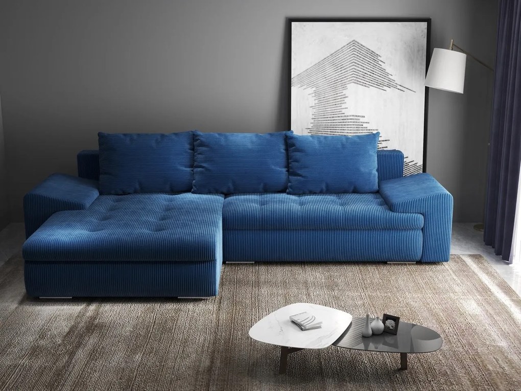 Colțar extensibil dumonde cu ladă de depozitare si sezut confortabil din spuma high-density, Leonardo Zoom Albastru 260x185 cm