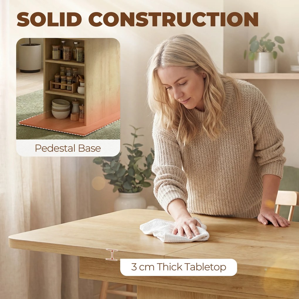 HOMCOM Masă extensibilă dreptunghiulară pentru 4-6 persoane, masă de bucătărie 110-130 cm, 6 rafturi deschise, lemn natural | Aosom Romania